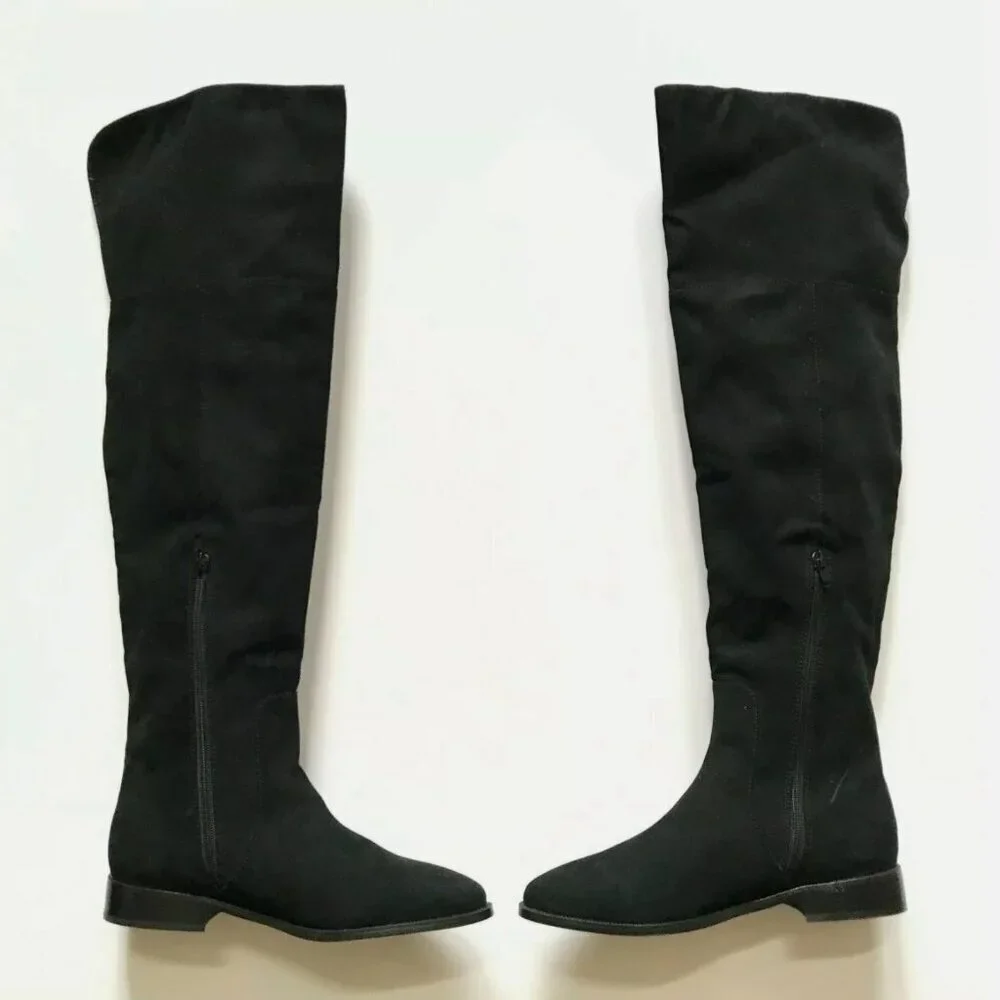 NEW JCREW Over the Knee Boots Womens 7 Black Micro Suede Tall Zipper Riding NWOB